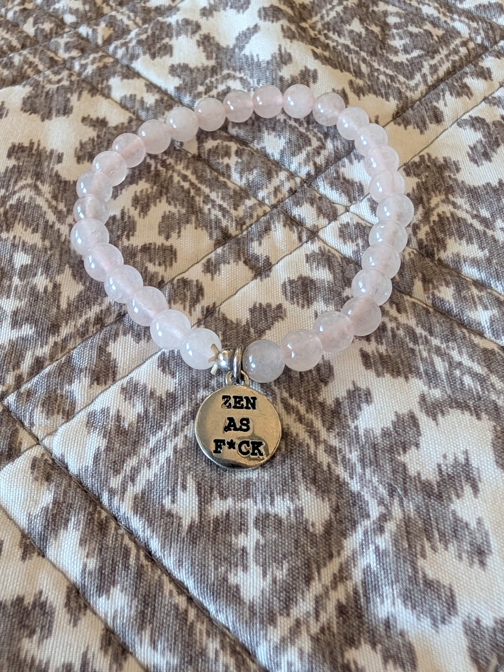 Rose Quartz Beaded Bracelet with 'Zen As F*ck' Charm